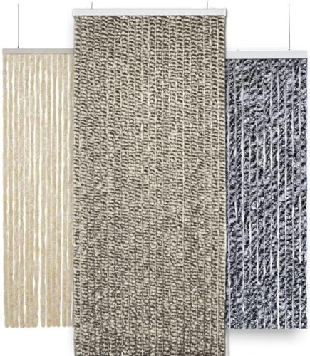 Rideau de Porte Chenille de qualité supérieure, Grand Choix de Couleur, Longueur et Largeur Ajustables, Protection de Vos espaces intérieurs, Anti-Insectes (Taupe et Beige, 120x220 cm)