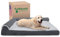 Furhaven XXL Memory Foam Dog Bed Two-Tone Faux Fur & Suede L Shaped Chaise w/Removable Washable Cover - Stone Gray, Jumbo Plus (XX-Large)