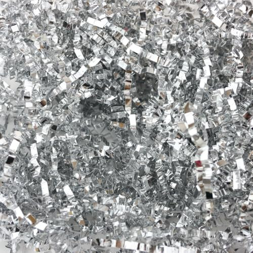 Emartbuy 100 Gramm Metallic-Geschreddertes Papier Papierschnitzel, Ideal Für die Dekoration von Geschenken, Zum Befüllen von Körben Und Zum Verpacken Von Geschenken - Silber