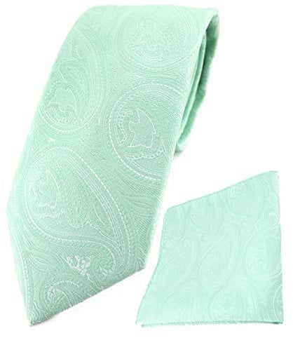 TigerTie Designer Krawatte Designer Einstecktuch in mint silberweiss Paisley gemustert