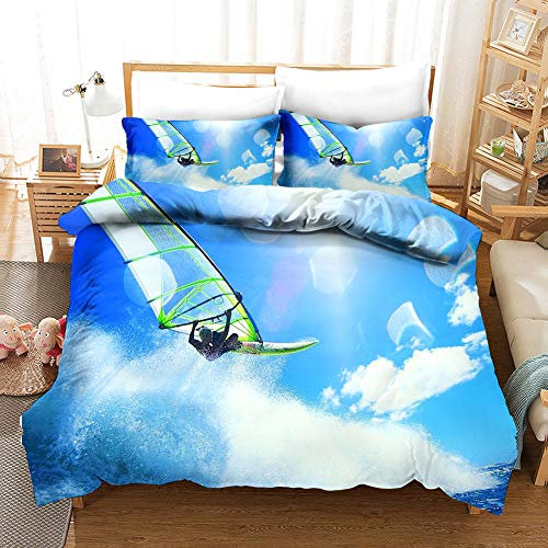 FANSU Bettbezug Bettwäsche Set Mikrofaser 3D Surfen Bedrucktes Bettwäsche-Set Kopfkissenbezug Bettbezug mit Reißverschluss Schließung (135x200cm (2pcs),Windsurfen)