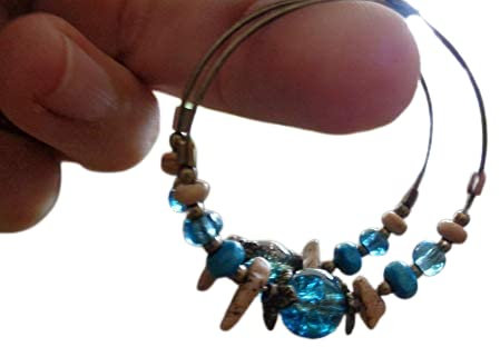 ❁ TÜRKIS BLAUE BRONZE GLAS LANDSCHAFTSJASPIS KOKOS HOLZ CREOLEN ❁ einmalige Materialmix OHRRINGE in türkis blau beige braun bronze aus Naturmaterialien, Crackle Glas, Stein