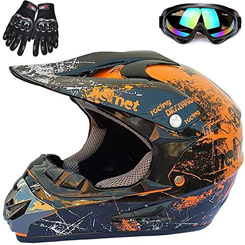 ZJRA Jugend Motorradhelme,Kinderfahrradreithelm,Junge Und Mädchen, Roller Ski ATV Helm,DOT/ECE-Zertifizierung,Geeignet Für Alle Jahreszeiten,11,M