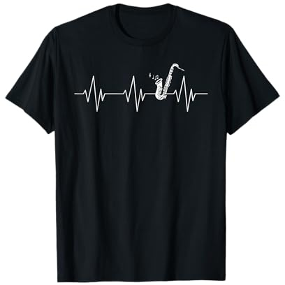 Música Latido Del Corazón Regalo Saxofonista Jazz Saxofón Camiseta