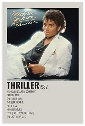 Michael Jackson Thriller 90er Jahre Vintage Poster für Zimmer Ästhetische Leinwand Poster Schlafzimmer Dekor Sport Landschaft Büro Zimmer Dekor Geschenk 30 × 45 cm Unframe style1