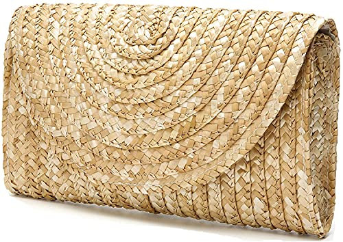 Fioeyr Women's Straw Evening Clutch Purse Summer Beach Handbag Straw Evening Handbag Women Envelope Bag