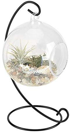 HELTER Tischdekoration zum Aufhängen, rund, klares Glas, Fischglas mit 22,9 cm Metallständer, Mini-Aquarium, Tischdekoration, kleine Glasvase für Fische, Blumen, Heimbüro-Dekoration