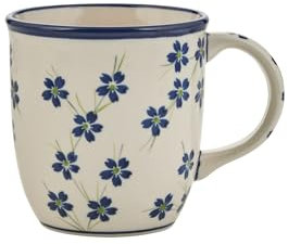 BUNZLAUER KERAMIK Tasse Handgemacht Becher Blau Kaffeetasse Blumen Kaffeebecher Teetasse Teebecher Geschirr Pfauenauge Groß Vintage Geschenk Retro Tassen Kaffee Tee (400 ml DEK. 1244A)