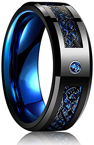 HCMA 8 mm Titan Stahl Ehering für Männer Frauen Punk Celtic Dragon Blau Rot Kohlefaser Ring AAA CZ Inlay Ehering