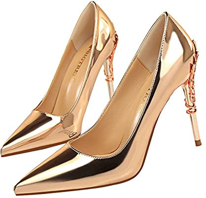 Décolleté con Tacco a Spillo da Donna Décolleté con Punta a Punta da Donna Scarpe Eleganti da Festa da Sposa Scarpe da Ufficio con Tacco Alto da Sposa,Rose Gold,38.5 EU