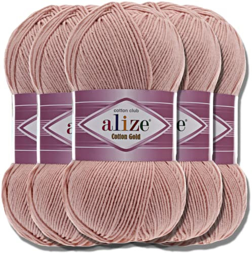 Alize 5 x 100g Cotton Gold Türkische Premium Wolle Baumwolle und Acryl Handstrickgarne | Garn | Yarn | Babywolle Strickgarn Akzente Accessoire Baby zum Häkeln Stricken Kleidung Schals (Powder | 161)