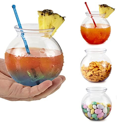 Small Round Plastic Fish Bowls for Parties (3 Pack) 16 oz Clear Mini Drink Bowl, Shatterproof Fishbowl Glasses for Drinks, Centerpieces, Decorations, Goldfish Pond Carnival Game, Centerpiece Vases
