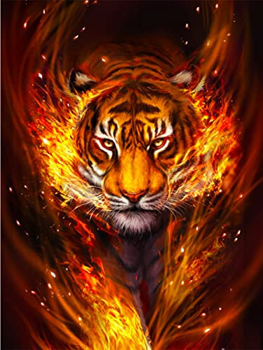 EXQULEG Diamond Painting Set Tiger, DIY 5d Diamant Painting Erwachsene Bilder groß, Tier Diamond Painting Bilder für Wohnzimmer Schlafzimmer Büro Wand Dekoration (40x60cm)