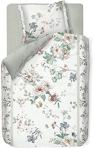 PiP Studio Bettwäsche Tokyo Bouquet White Weiß Blumen Blüten Zweige Motive Gepunktet Perkal Wendeoptik, Größe:135 cm x 200 cm