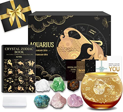 Aovila Wassermann Geschenke für Frauen Wassermann Teelichthalter Kerzenständer Kristalle Geburtssteine Geschenkbox Set Sternzeichen Astrologie Geschenke Geburtstagsgeschenke für Frauen Mama Freunde