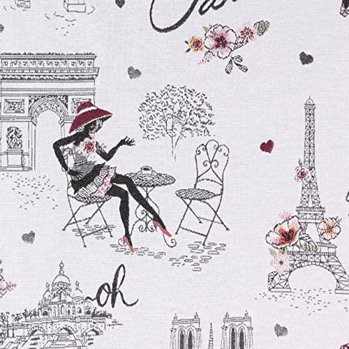 Craftine Tissu Jacquard Paris La Vie en Rose sur Fond Gris Clair - par 50 cm