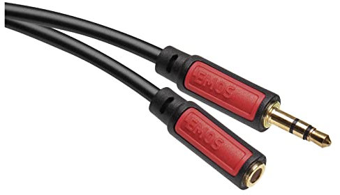 EMOS Jack Cable estéreo de 3,5 mm Jack y hembra (M-macho/F macho), cable AUX de 5 m, cable de audio para iPhone, smartphone, iPad, tableta, reproductor de MP3, reproductor estéreo, auriculares, negro