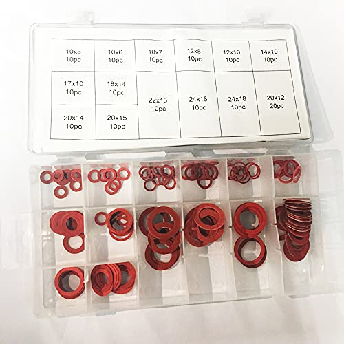Lot de 150 joints toriques assortis en fibre, 14 tailles de rondelles plates en fibre de papier d'acier rouge, ensemble assorti avec boîte