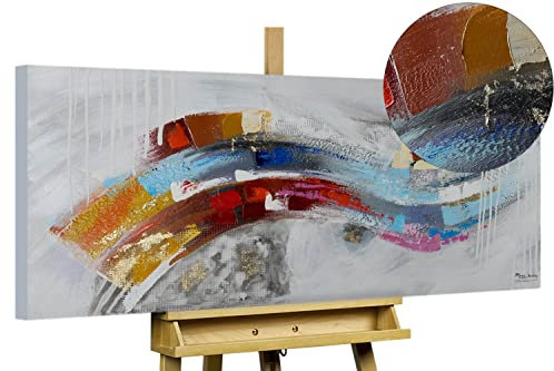 KunstLoft Leinwandbild | 100% HANDGEMALT | 120x60cm | Gemälde 'Colourful Floods' | Abstrakt | Bunt Grau | Wandbild Wohnzimmer