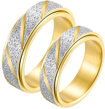 Whoiy Ringe 6mm, Pärchen Ringe Verlobung Edelstahl 2 Stück Drehring Aus Gold Matt für Hochzeit Versprechen