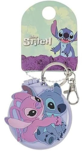 Disney Lilo and Stitch Porte-clés Miroir Compact et Brosse à Cheveux Bleu et Rose