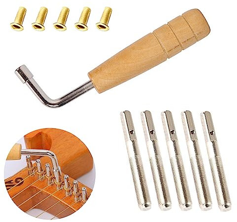 Stimmschlüssel Harfe Klavier Stimmschlüssel Stimmstifte Harfe L-Form Stimmschlüssel Holz Zither Stimmschlüssel Klavier Stimmhammer mit 5 Tuning Pins Feste String Nagel für Lyre Harp Stringinstrumente