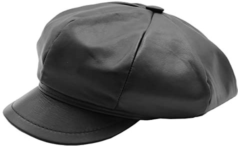 Divergent Retail DR399 Damen Echtleder Schirmmütze Ballon schwarz, Schwarz , 7 5/8