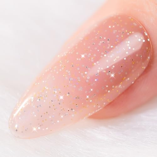 BURANO Vernis gels semi-permanents, UV LED Soak Off vernis à ongles en gel pailleté rose nude, 7.3ml vernis à ongles en gel pailleté de couleur neutre, vernis à ongles diamantés (NU5)