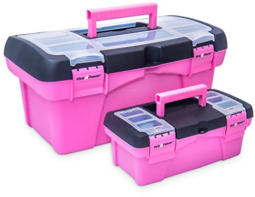 Pink Power Pinker Werkzeugkasten für Damen, Näh-, Kunst- und Handwerks-Organizer-Box, klein und groß, Kunststoff, mit Griff, Werkzeugaufbewahrung, tragbare Mini-Werkzeugkästen (2er-Pack)