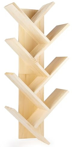 FreshDecor Tree Bookshelf, 7-Tier Wall Mounted Bookshelf Tree – Natural Book Organizer Solid Pine Wood Book, Tree Bookshelf, Book Shelf for Bedroom