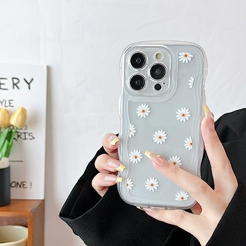ZTOFERA Case for iPhone 13 Pro Max, Cute Curly Wave Frame Daisy Pattern Transparent Liquid Silicone Case, Flexible Shockproof Protective Bumper Cover for iPhone 13 Pro Max 6.7 - Clear