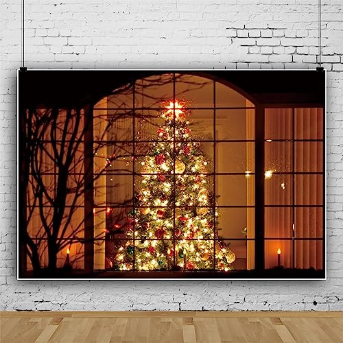 Bovlleetd Weihnachtsbaum Hintergrund 220x150cm Fenster Kerze Licht Szene Foto Kulissen Xmas Geschenke Party Fotografie Hintergrund Home Heiligabend DekorationPortrait Fotoshooting Studio Requisiten