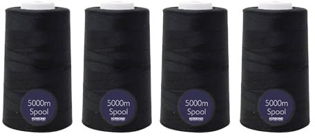 Korbond Overlock-Garn, 20.000 m, 4 x 5000 m Spulen, Polyester-Nähgarn, 2 x schwarz und 2 x weiß, für Overlockmaschine