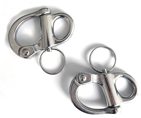 Vastsea 2 Pezzi 52mm-316 Grillo Girevole a Scatto, Moschettone a Sgancio Rapido, Grillo Girevole a Scatto in Acciaio Inossidabile con Anello Rotondo, Mano Tirare Fissaggio Grillo Rigging