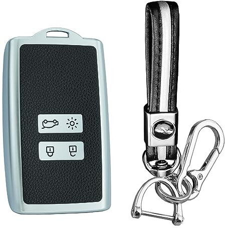 KUNIO Car Key Fob Cover fit for Renault Dacia Megane Espace Laguna Koleos Duster 2 Clio Zoe Kadjar Grand Scenic Key Case Key Cover TPU Leather Texture Case Key Fob 4 Buttons A Silver