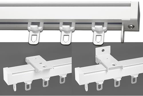 LIGUOYI Schiene Für Vorhang 60cm - 600cm Gardinen Für Schienen Aluminium, 1 Läufig Decken/Wand Montage Schienen Leise Für Vorhang, Gardinenstange Mit Haken Und Rollen Für Schiebevorhänge