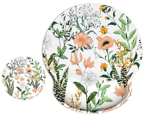 ITNRSIIET Ergonomic Mouse Pad with Wrist Support Wrist Rest Smooth Surface Non-Slip Rubber Base Comfortable Office Supplies Pain Relief, 9.8 x 9.1 inches, Floral