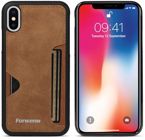 LOLFZ Case for iPhone XS Max, Slim Back Case with Card Holder Premium PU Leather Cover Shockproof TPU Bumper Protective Phone Case Cover for iPhone XS Max - Brown