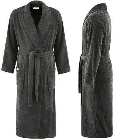 PandaHome Bademantel Damen und Herren aus 100% Baumwolle, Morgenmantel Frottee Kuschel, Saunamantel Warm und Kuschelig, Schnelltrocknend Weich Saugstark Bademäntel 400 g/m² (Anthrazit-Large)