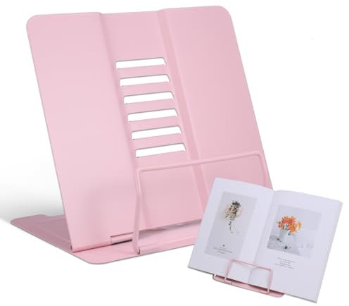 Kssvzz Buchständer, Faltbarer Metall Leseständer mit 6 Verstellbaren Positionen, Verstellbarer Buchhalter für Schule, Küche und Büro, Rosa