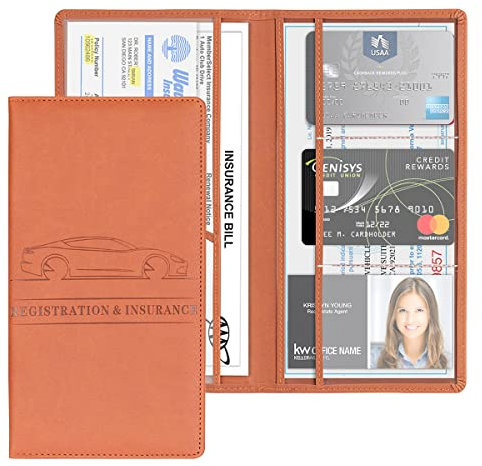 JNNJ Porta Carte Documenti Auto, Supporto per Assicurazione Auto in Pelle PU, Portadocumenti per Immatricolazione E Assicurazione Dell'auto, Per Patenti, Altri Elementi Essenziali(Marrone)