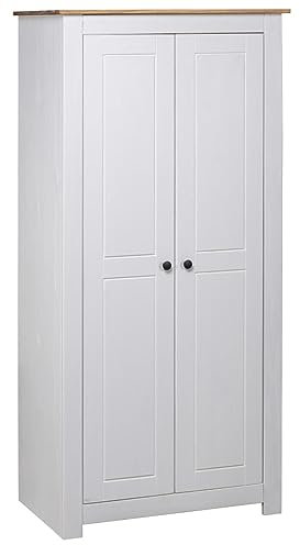 Gecheer Mehrzweckschrank Kleiderschrank Büroschrank Mit 2 Fächern und Einer Kleiderstange,Kleiderstange Aktenschrank 80 x 50 x 171,5 cm (B x T x H) für Wohnzimmer,Schlafzimmer,Kiefer-Weiß