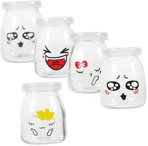 IMIKEYA 5pièces Pot Verre Pour Yaourt Lait Gelée Lot De Surface Lisse Facile à Nettoyer Pots De Yaourt Verre Coupes à Dessert