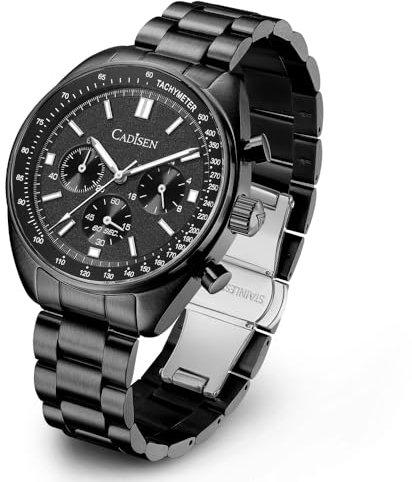 CADISEN Herren Quarz Uhr Elegante lässige Business mit Saphirglas Edelstahl Armband (schwarz)