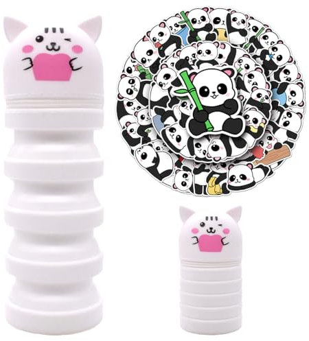 simyron Cat Silicone Retractable Pen Holder, Zipper Cartoon Retractable Pen Holder with Panda Stickers, Creative Decompression Stationery Box, Cute School Supplies, Animal Pen Holder (White cat)