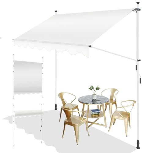 SUNNY GUARD Toldo Manual Retráctil 200cm, Toldo de Exterior de Manivela Regulable en Altura para Balcón Jardín Terraza, Crema