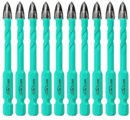 LEKOMESH Masonry Concrete Drill Bits - 10pcs 1/4(6mm) Carbide Drill Bits Tip for Wood, Plastic, Masonry, Ceramic Tile, Quick Change Hex Shank