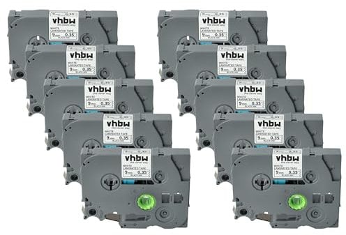 vhbw 10x Schriftband-Kassette Ersatz für Brother TZ-221, TZE-221 für Etiketten-Drucker 8m x 9mm Schwarz auf Weiß