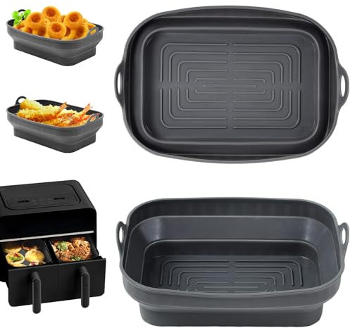 2Pcs Airfryer Zubehör für Ninja AF400EU AF300EU, Airfryer Silikonform für Ninja Foodi Max Dual Zone, Faltbar Silikonform Für Heißluftfritteuse Zubehör, Air Fryer Accessories für Heißluftfritteuse