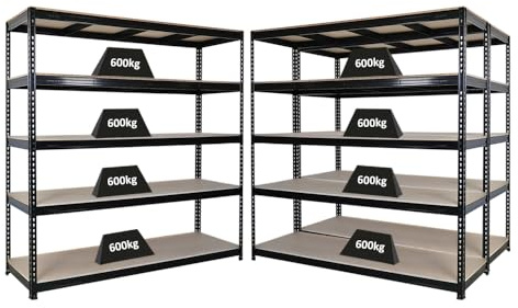 PROREGAL Mega Deal 3X Profi Schwerlastregal Bison, HxBxT 200x180x60cm mit Fachlast 600kg, 5 Fachböden, Schwarz, Steckregal Garagenregal Lagerregal Werkstattregal Weitspannregal